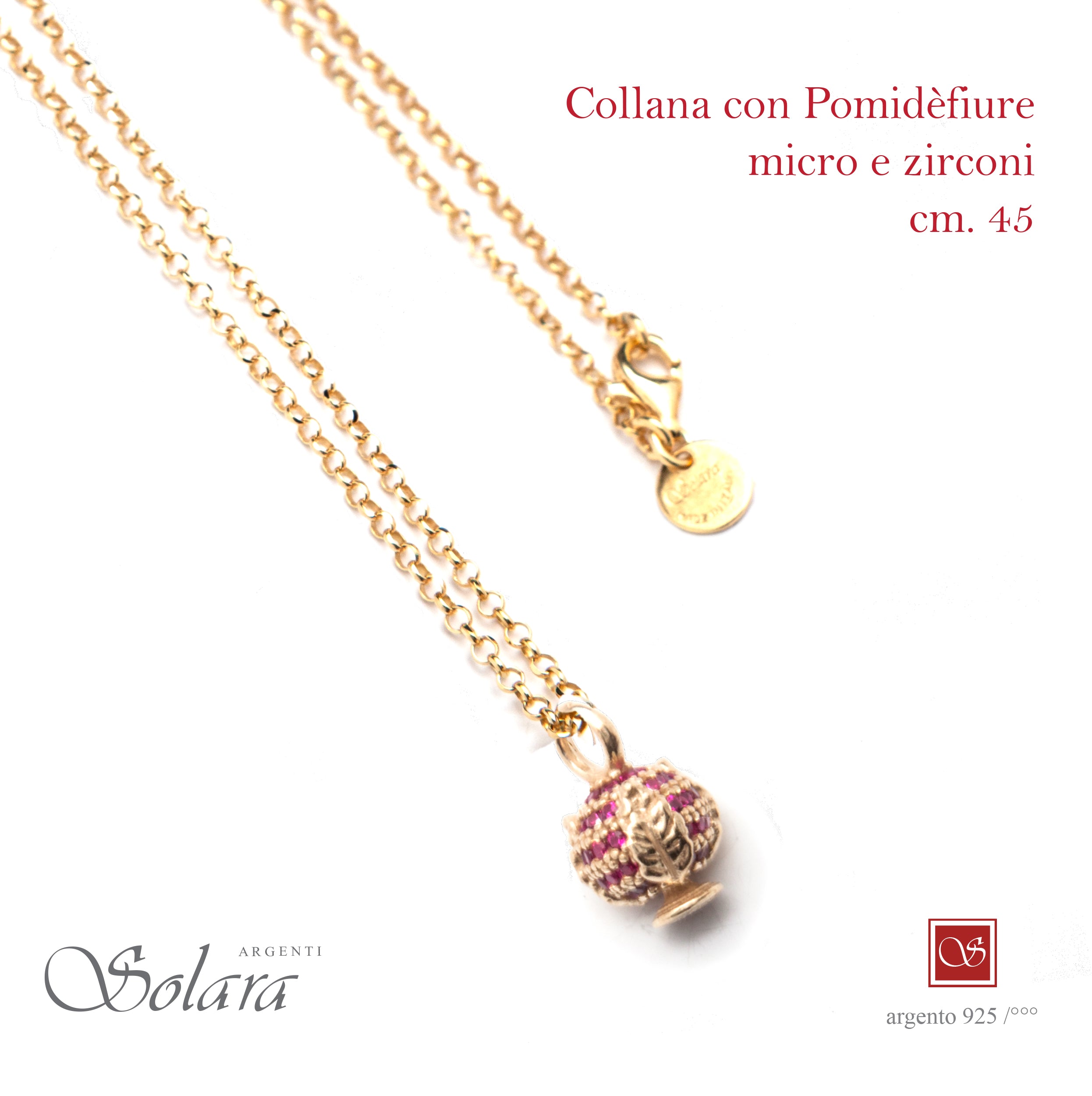 Collana cm.45 con Pomidèfiure e cubic zirconia - dorata
