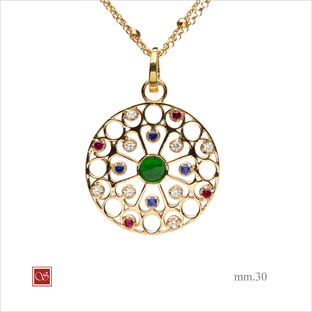 Luminaria tonda con zirconi trasparenti,  mm 30- argento-rosè-dorata