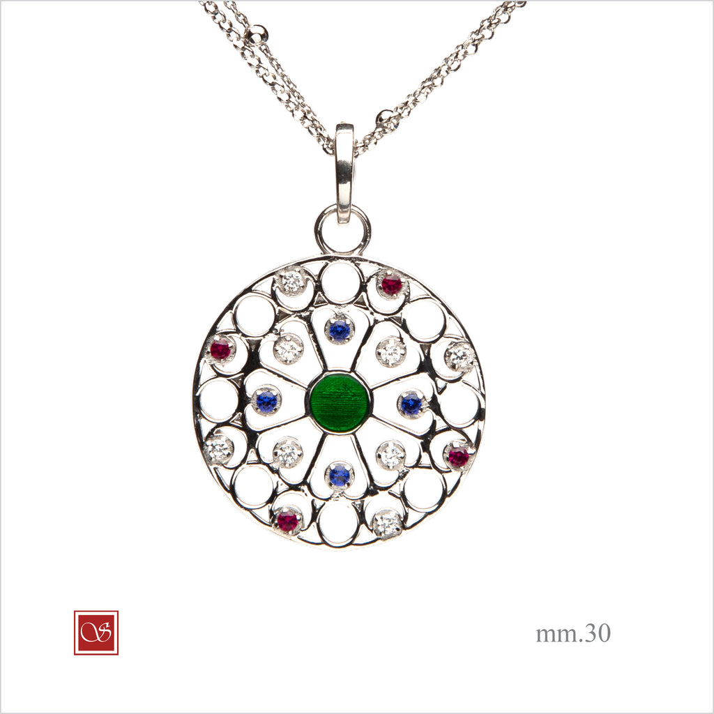 Luminaria tonda con zirconi trasparenti,  mm 30- argento-rosè-dorata