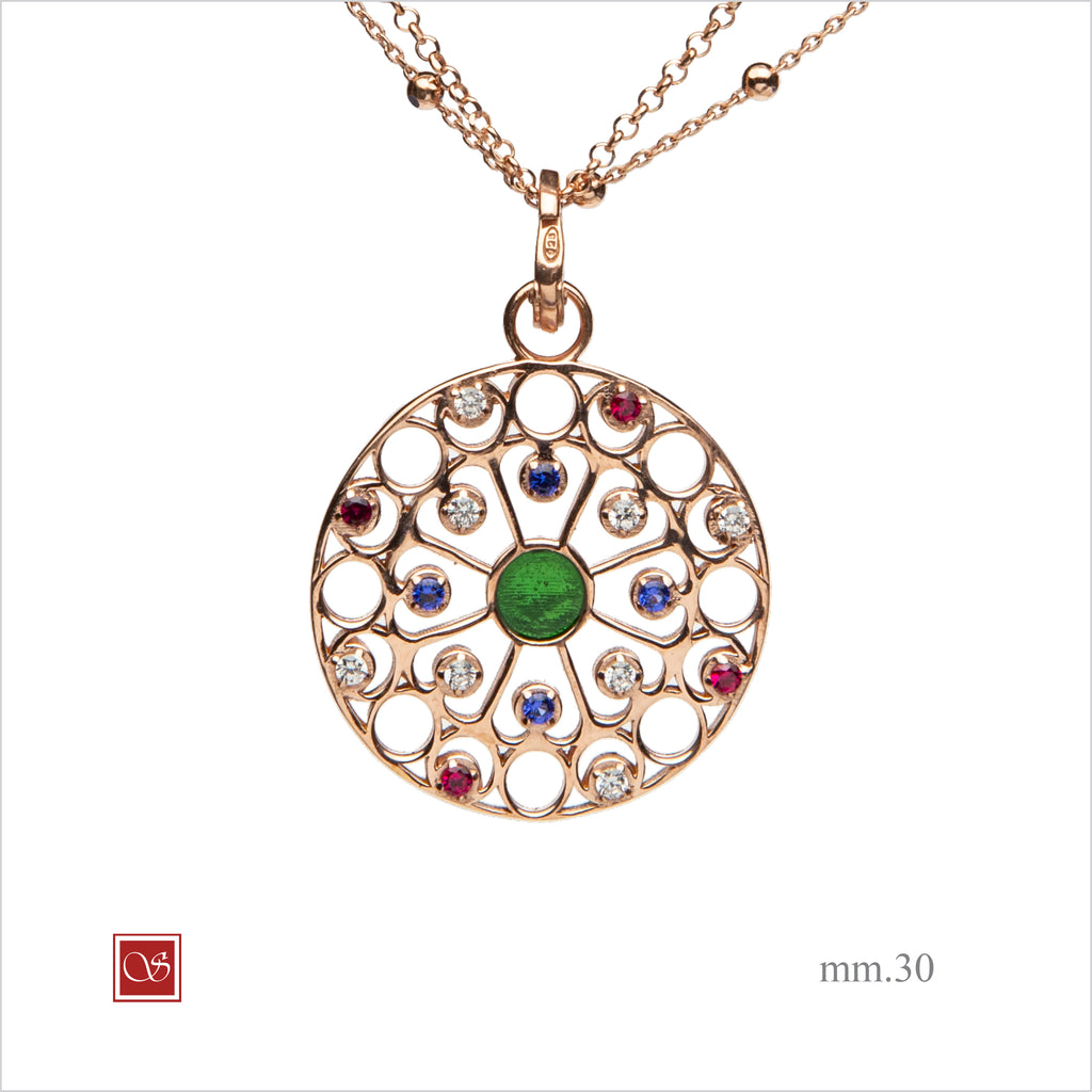 Luminaria tonda con zirconi trasparenti,  mm 30- argento-rosè-dorata