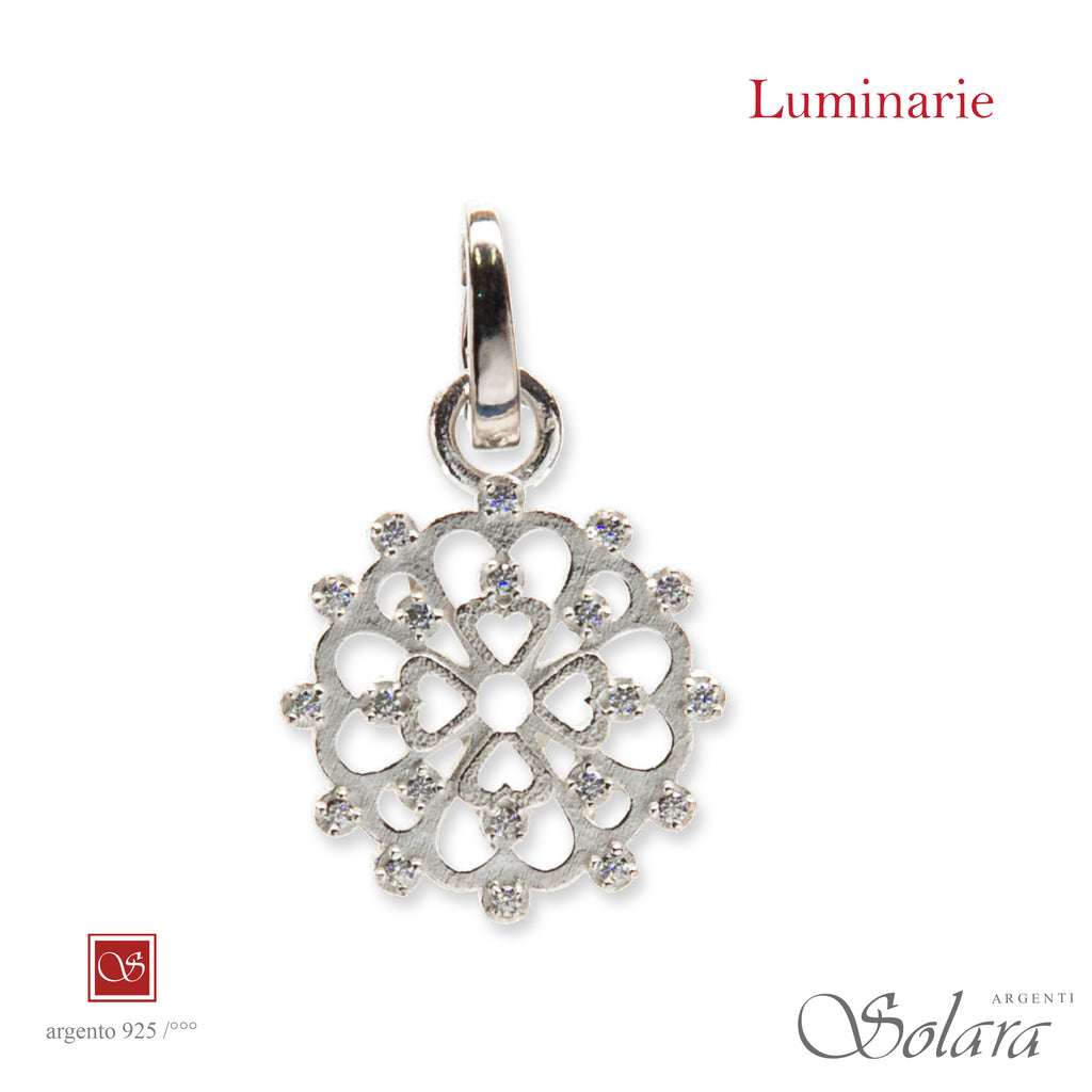 Luminaria tonda con zirconi trasparenti,  mm 18 - argento-rosè-dorata