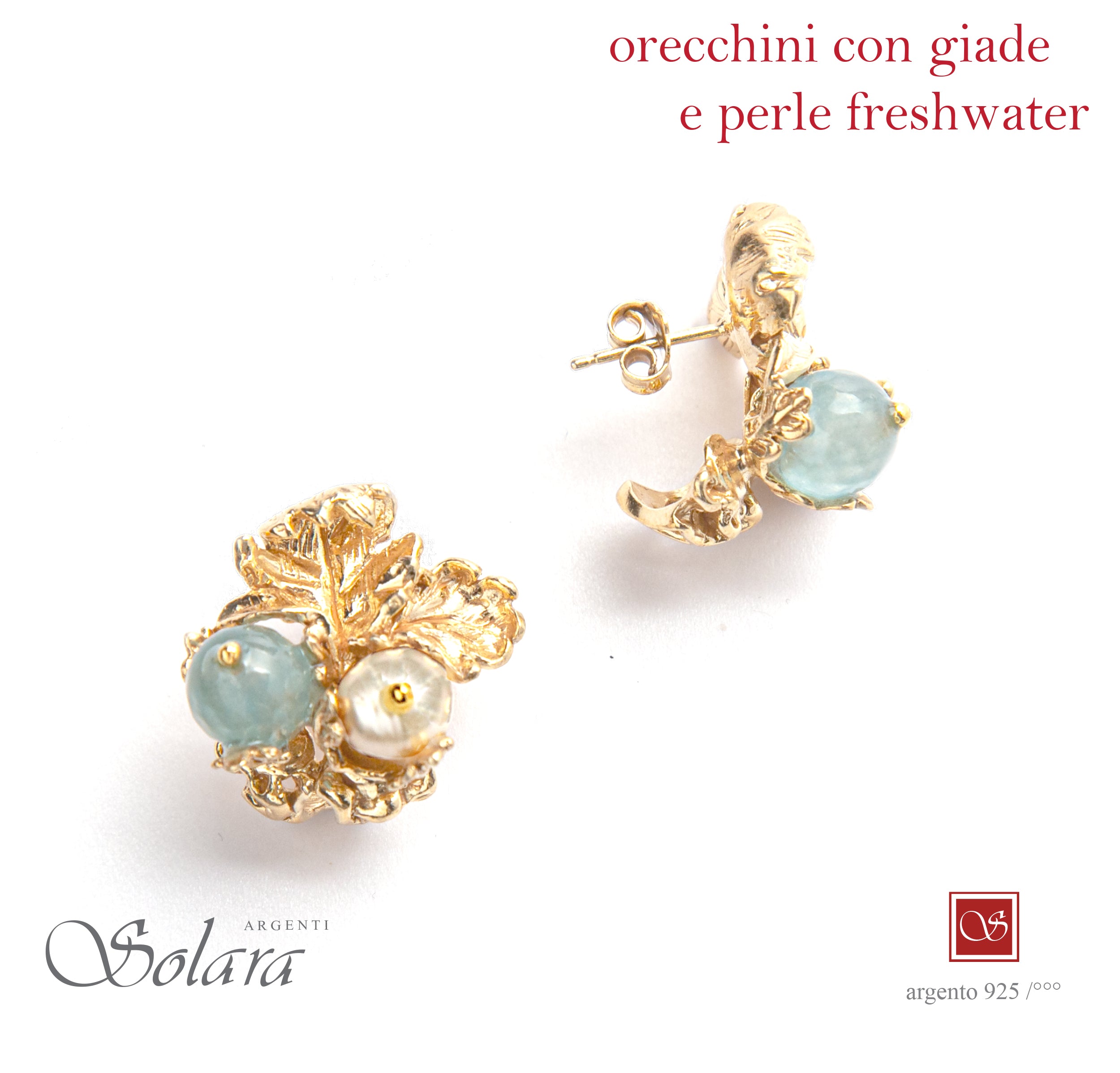 Orecchini LIBERTY  pendenti  - dorato - con giada e perle freshwater