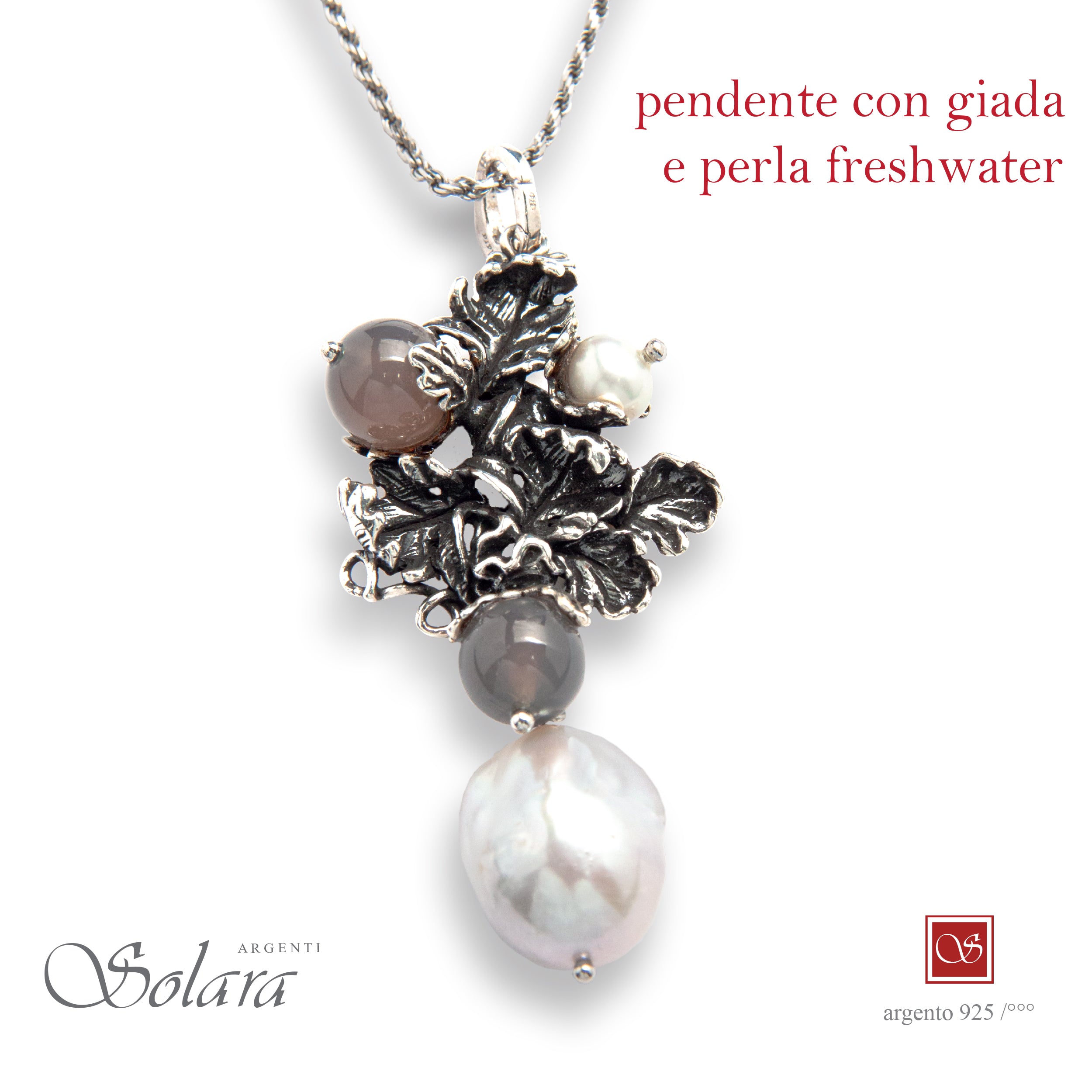 Pendente LIBERTY  Pomidefiure  - brunito - con Giada e perle Barocco