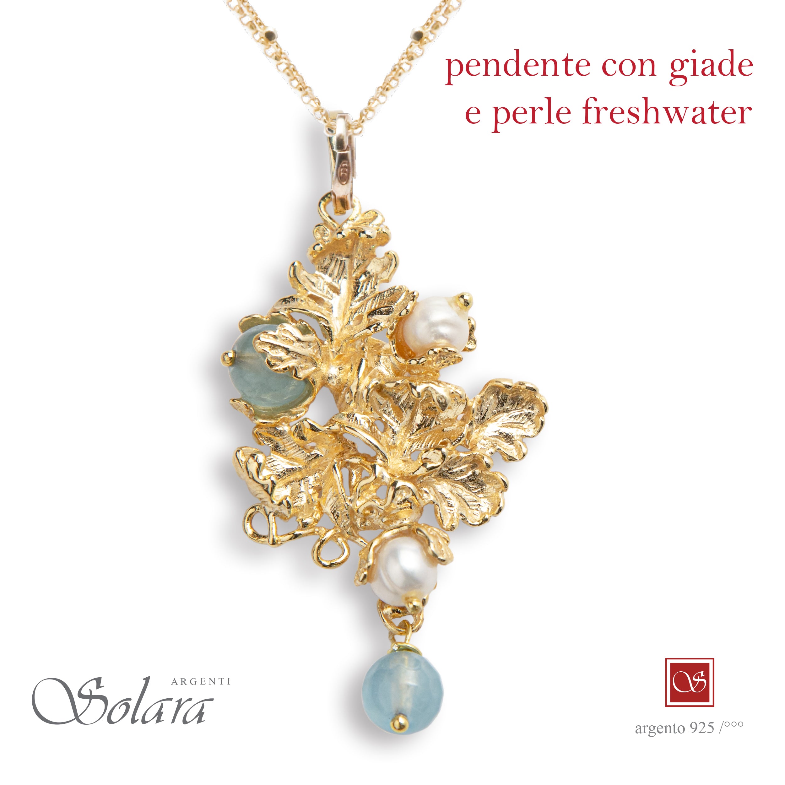 Pendente LIBERTY  Pomidefiure  - dorato - con Giada e perle Freshwater