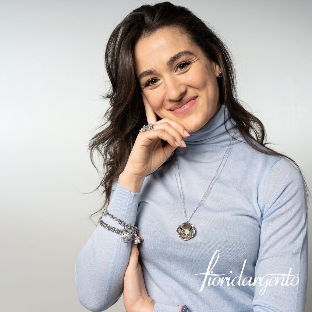 Papavero - ciondolo con collana doppia da 60 cm. - linea FIORIDARGENTO - III^ misura