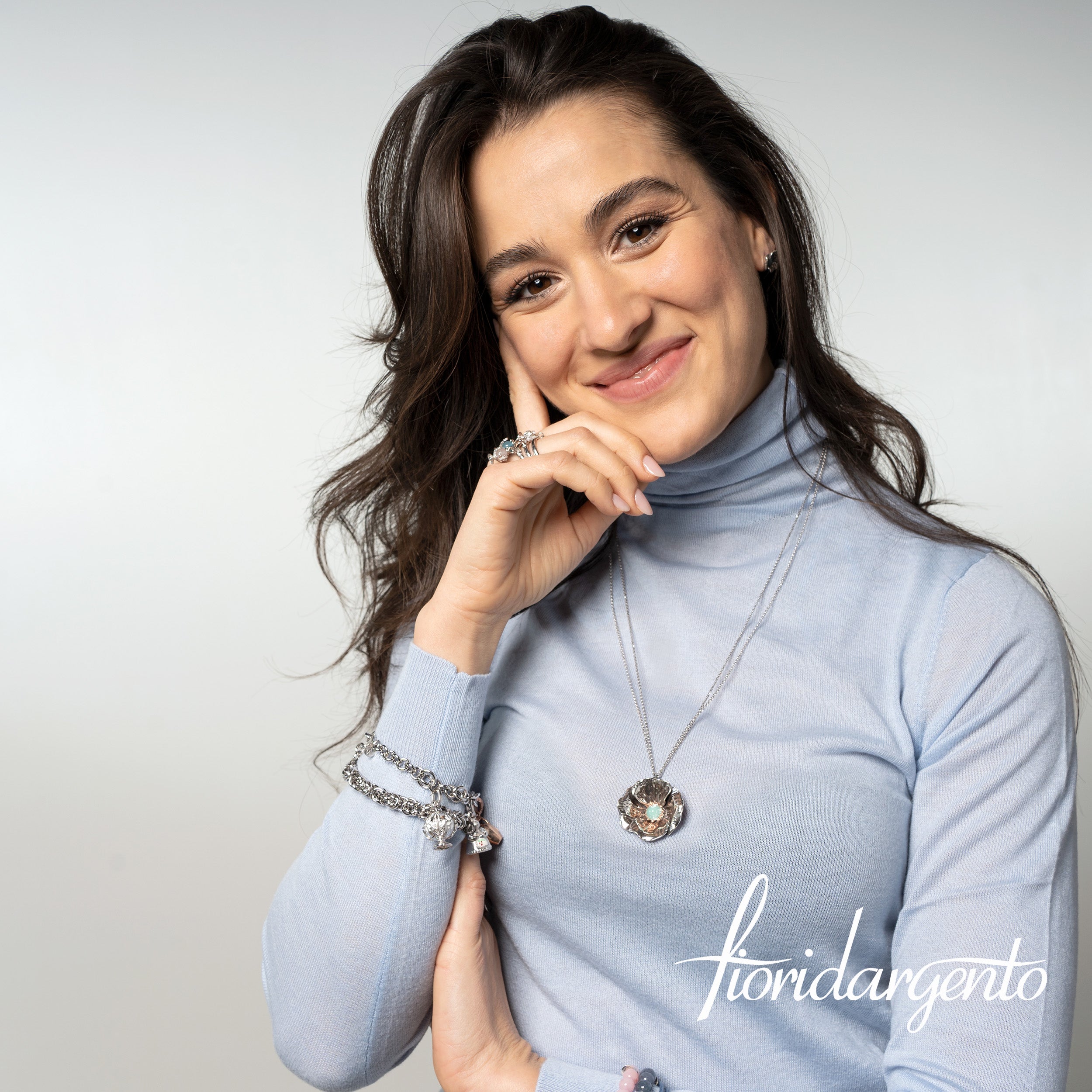 Papavero - ciondolo con collana doppia da 60 cm. - linea FIORIDARGENTO - III^ misura