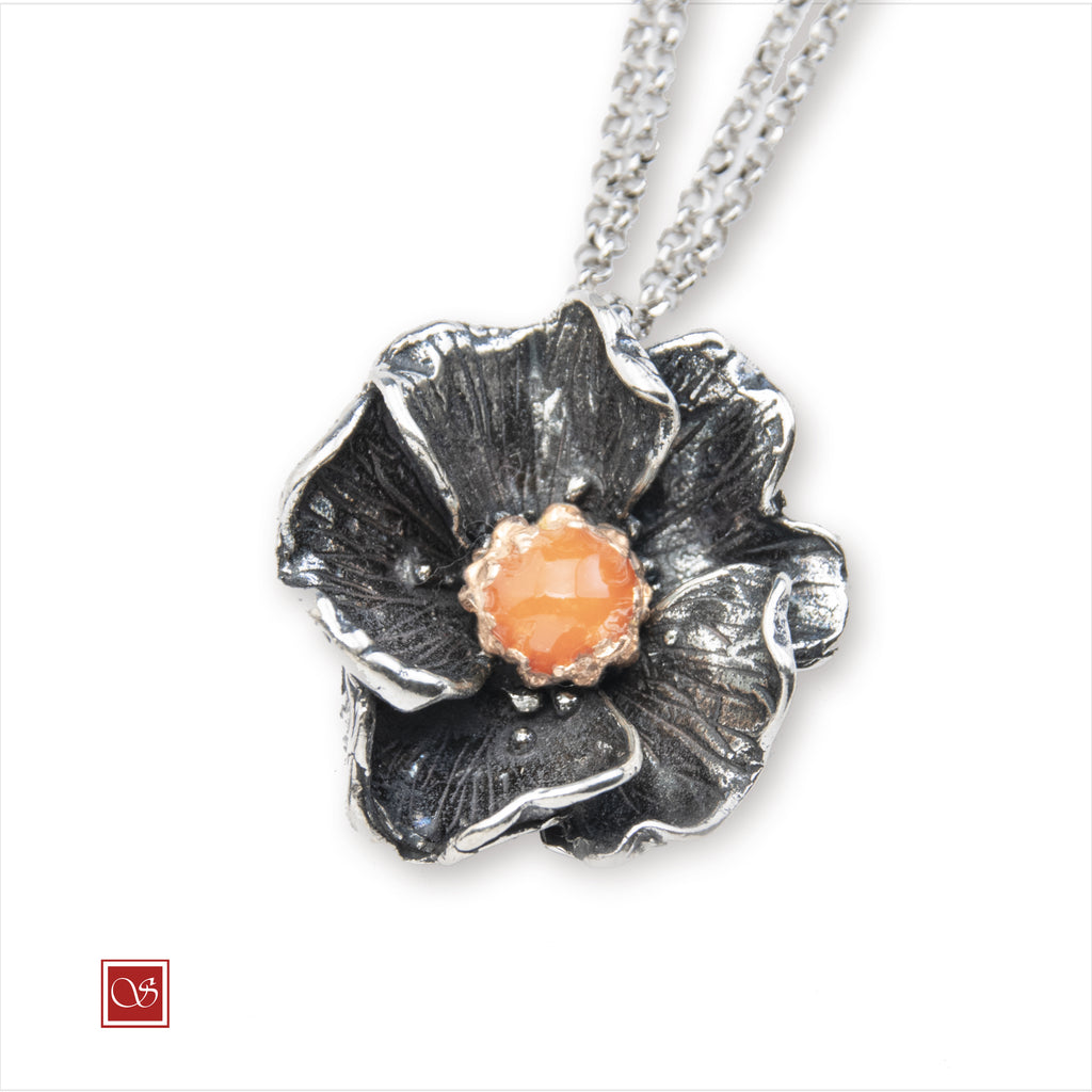 Nasturzio - ciondolo con collana doppia da 60 cm. - linea FIORIDARGENTO - III^ misura