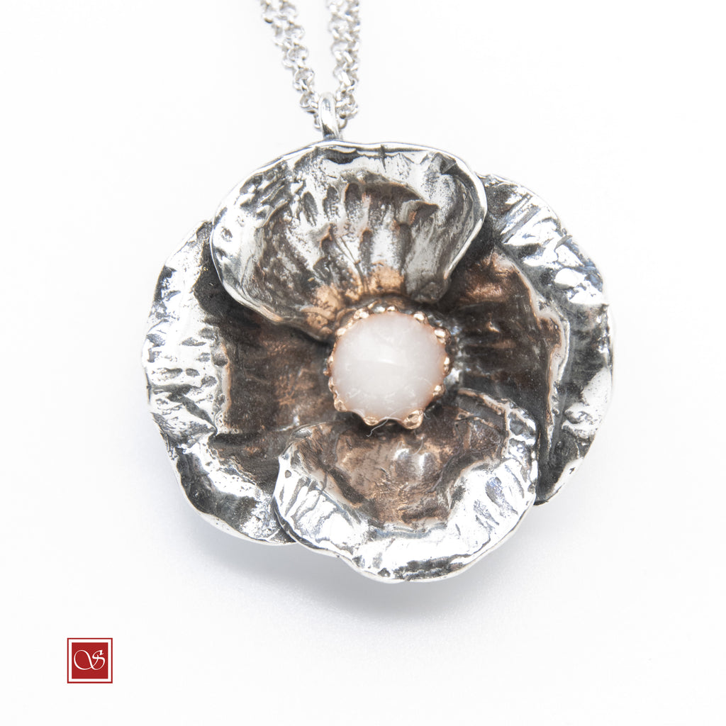 Papavero - ciondolo con collana doppia da 60 cm. - linea FIORIDARGENTO - III^ misura