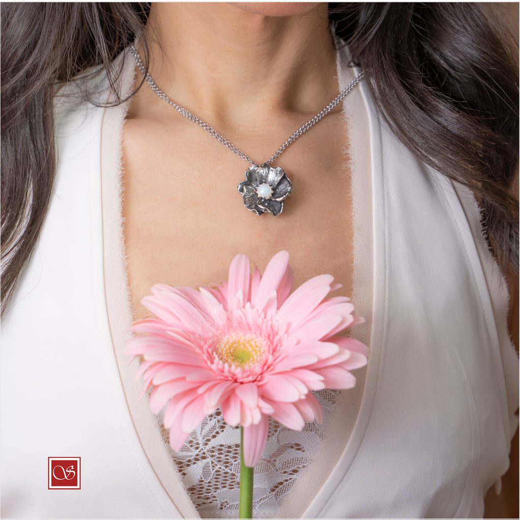 Nasturzio - ciondolo con collana doppia da 60 cm. - linea FIORIDARGENTO - III^ misura