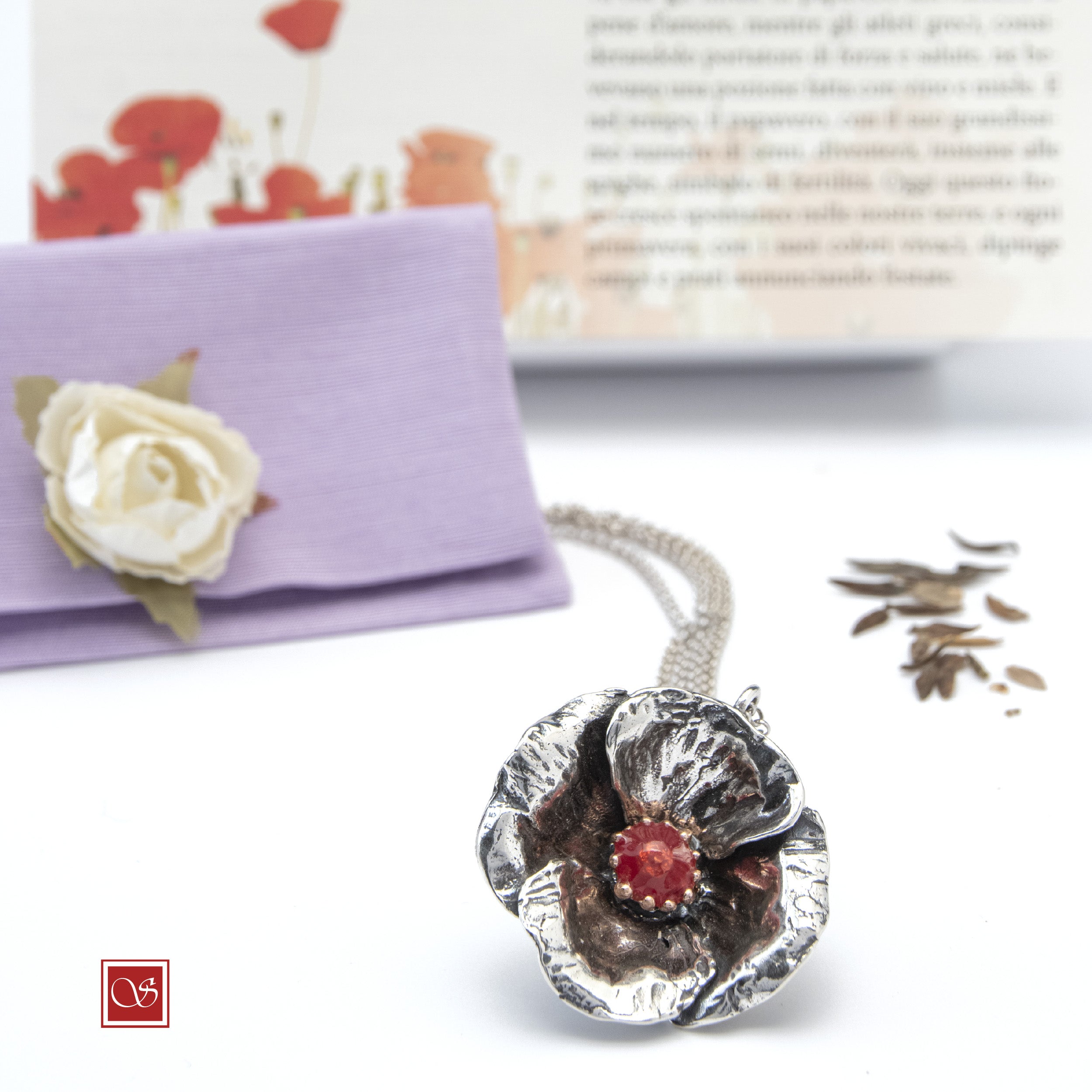 Papavero - ciondolo con collana doppia da 60 cm. - linea FIORIDARGENTO - III^ misura