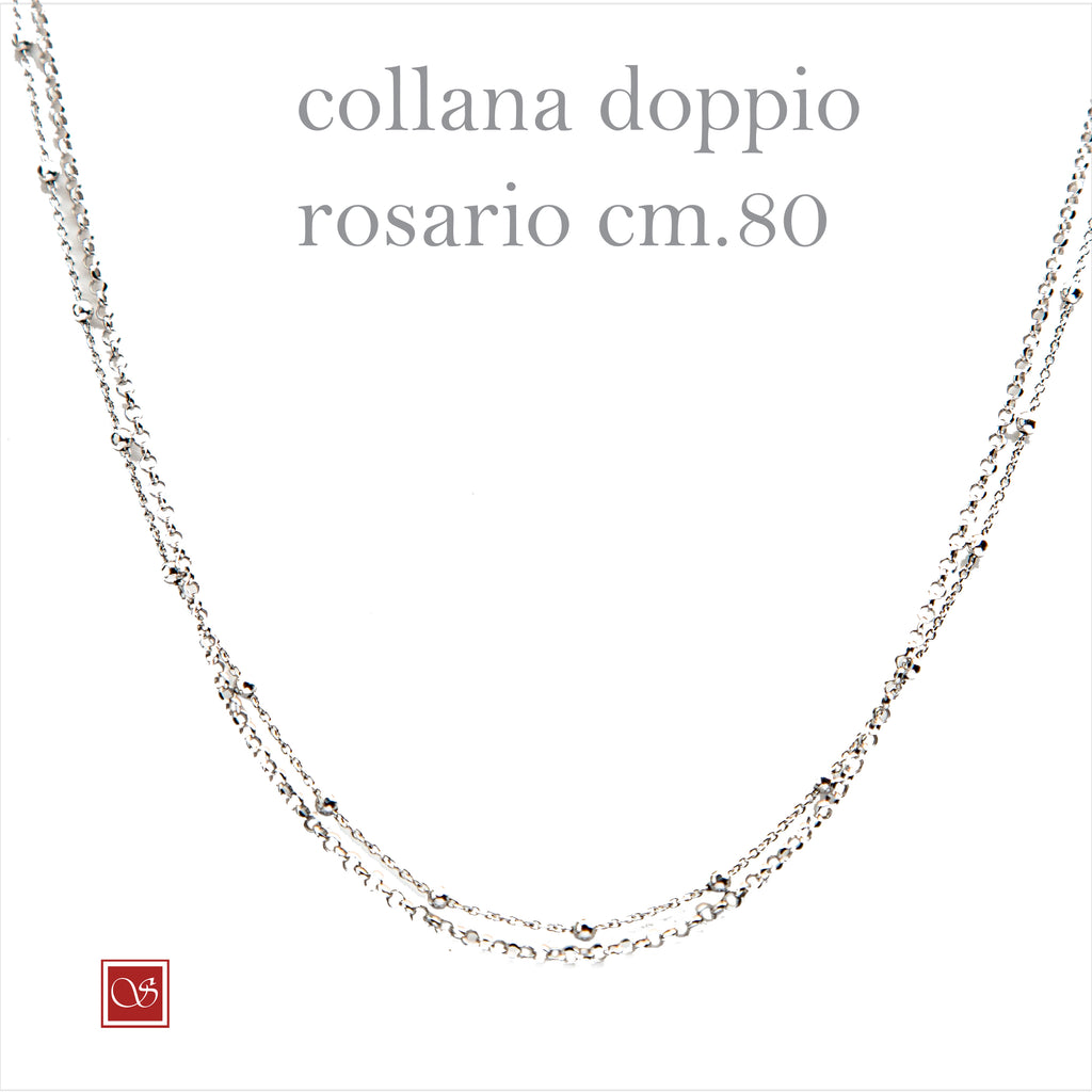 Collana doppio rosario - rodiata -  cm50  e cm 80