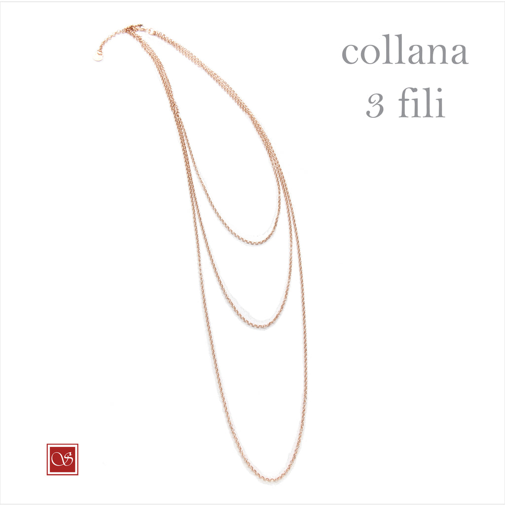 Collana tre fili - rodiata - rosè - dorata