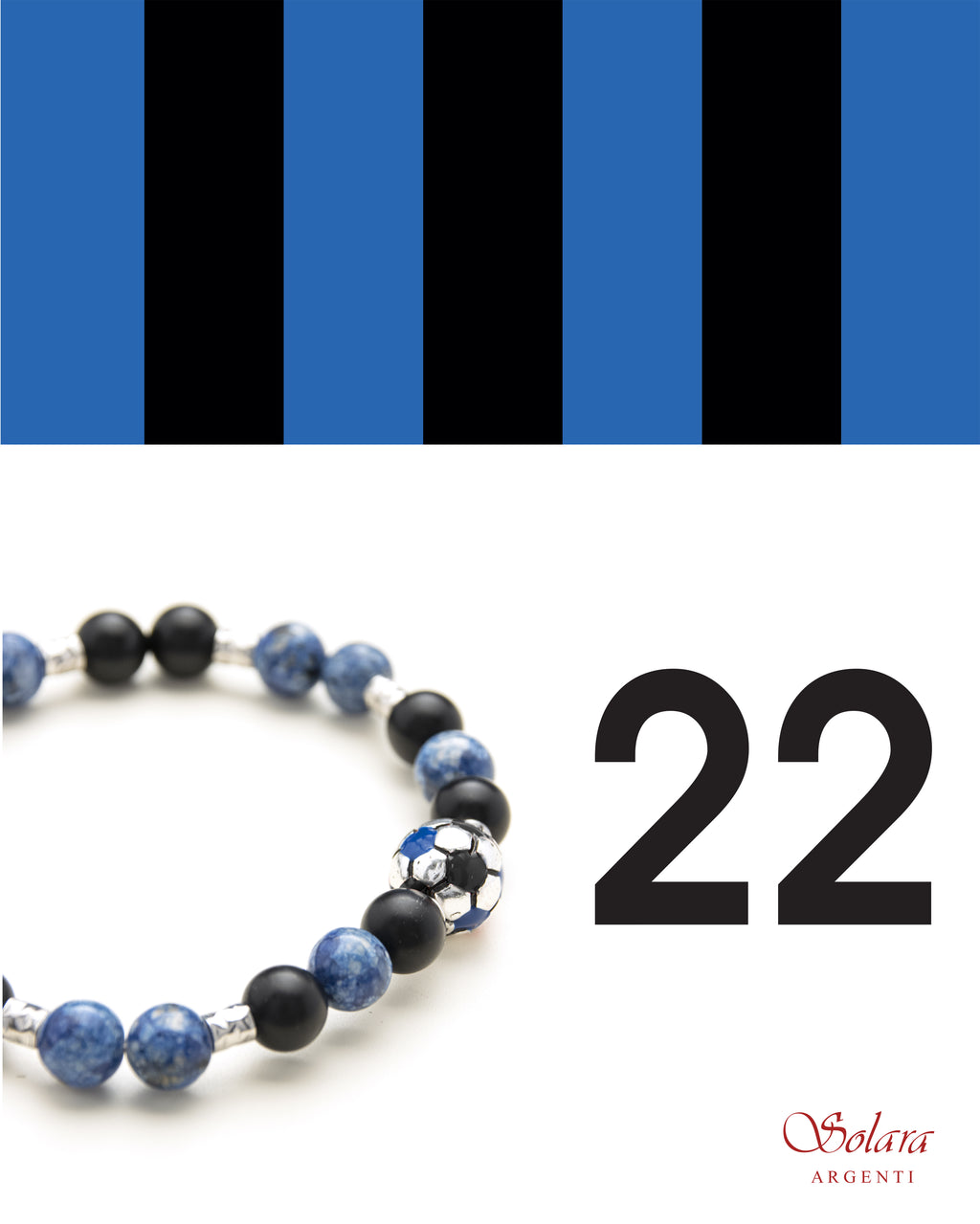 Bracciale uomo - pallone da calcio - BLU e NERO - agata nera e agata color turchese