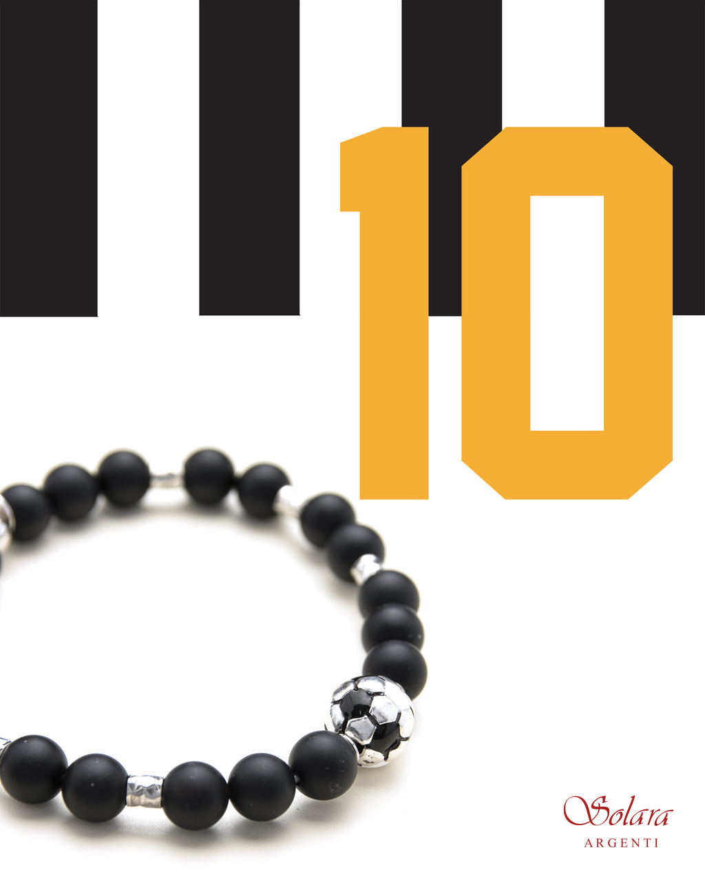 Bracciale uomo - pallone da calcio - BIANCO e NERO - agata nera