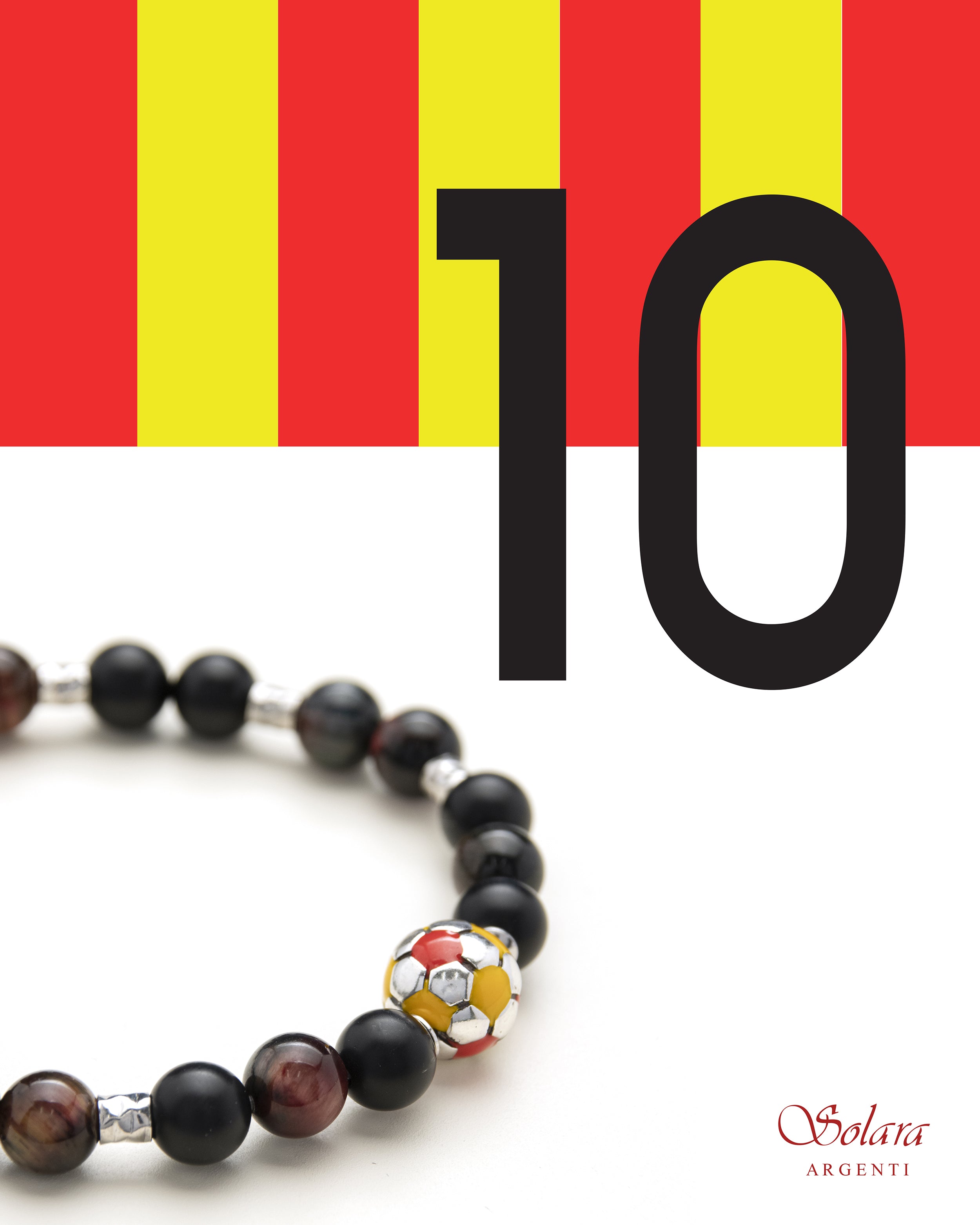 Bracciale uomo - pallone da calcio - GIALLO e ROSSO - agata nera e occhio di Tigre