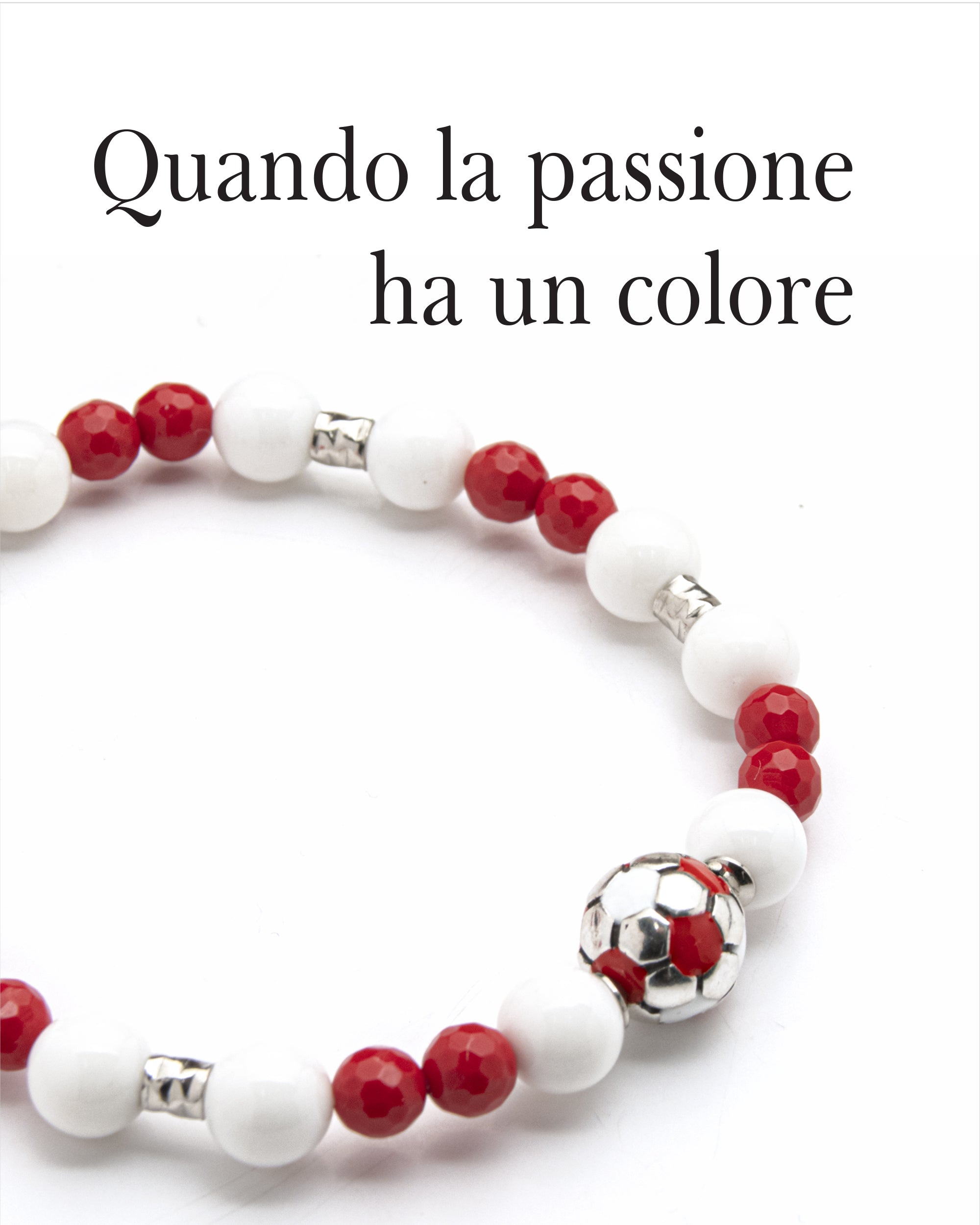 Bracciale uomo - pallone da calcio - BIANCO e ROSSO - agata nera e occhio di Tigre
