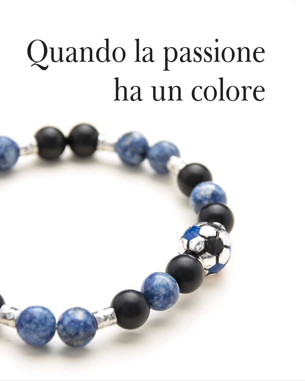 Bracciale uomo - pallone da calcio - BLU e NERO - agata nera e agata color turchese