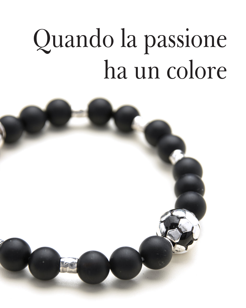 Bracciale uomo - pallone da calcio - BIANCO e NERO - agata nera