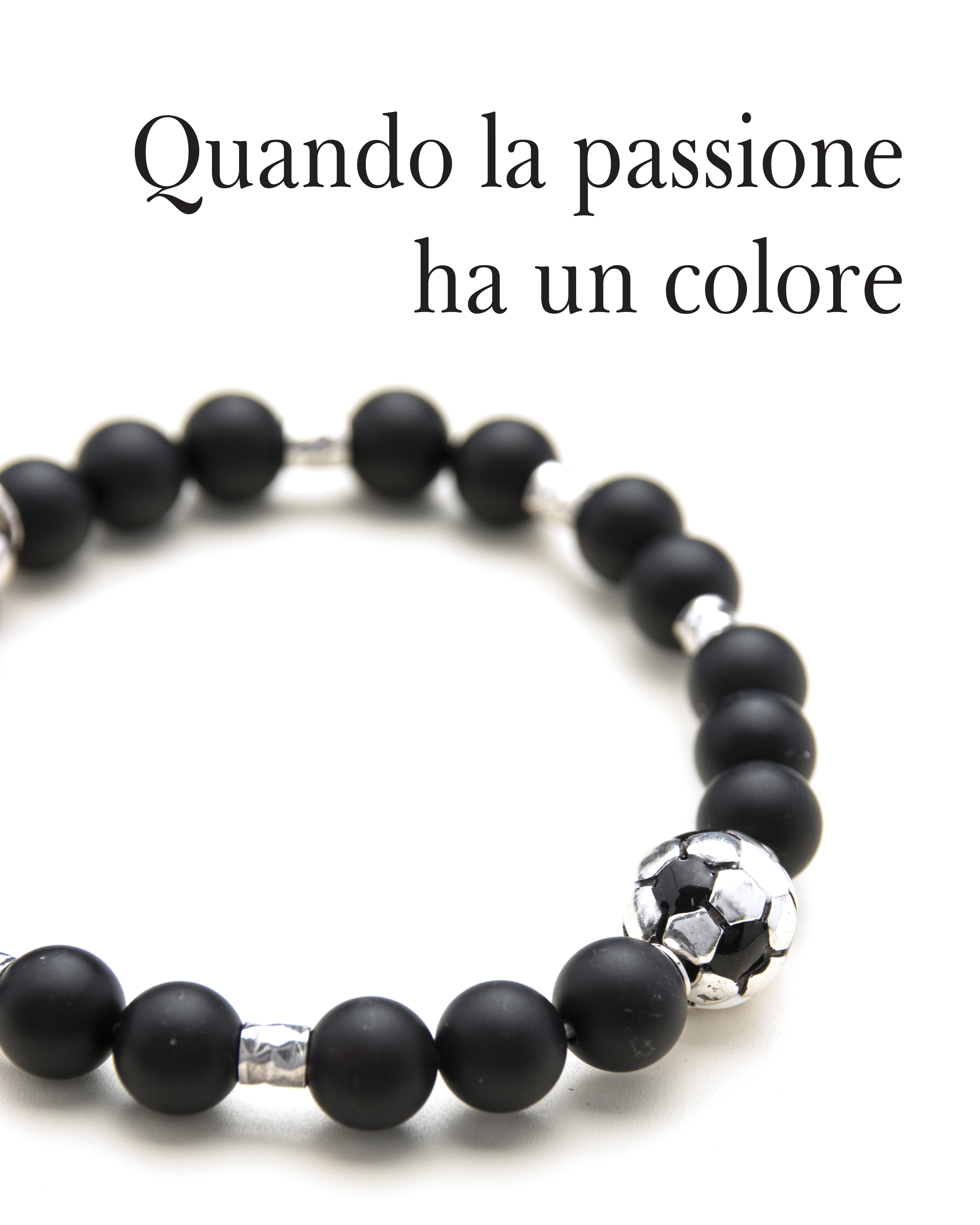 Bracciale uomo - pallone da calcio - BIANCO e NERO - agata nera