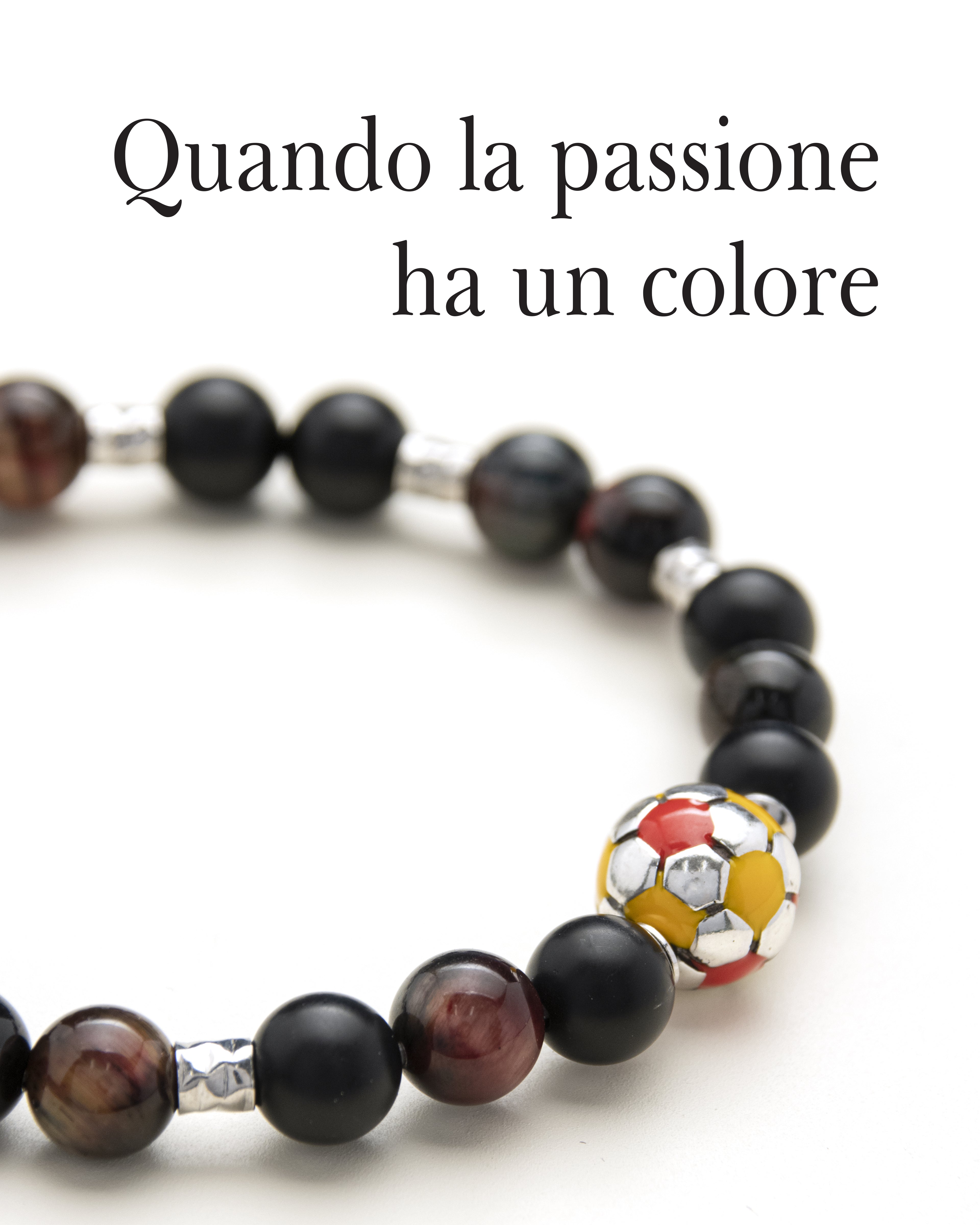 Bracciale uomo - pallone da calcio - GIALLO e ROSSO - agata nera e occhio di Tigre