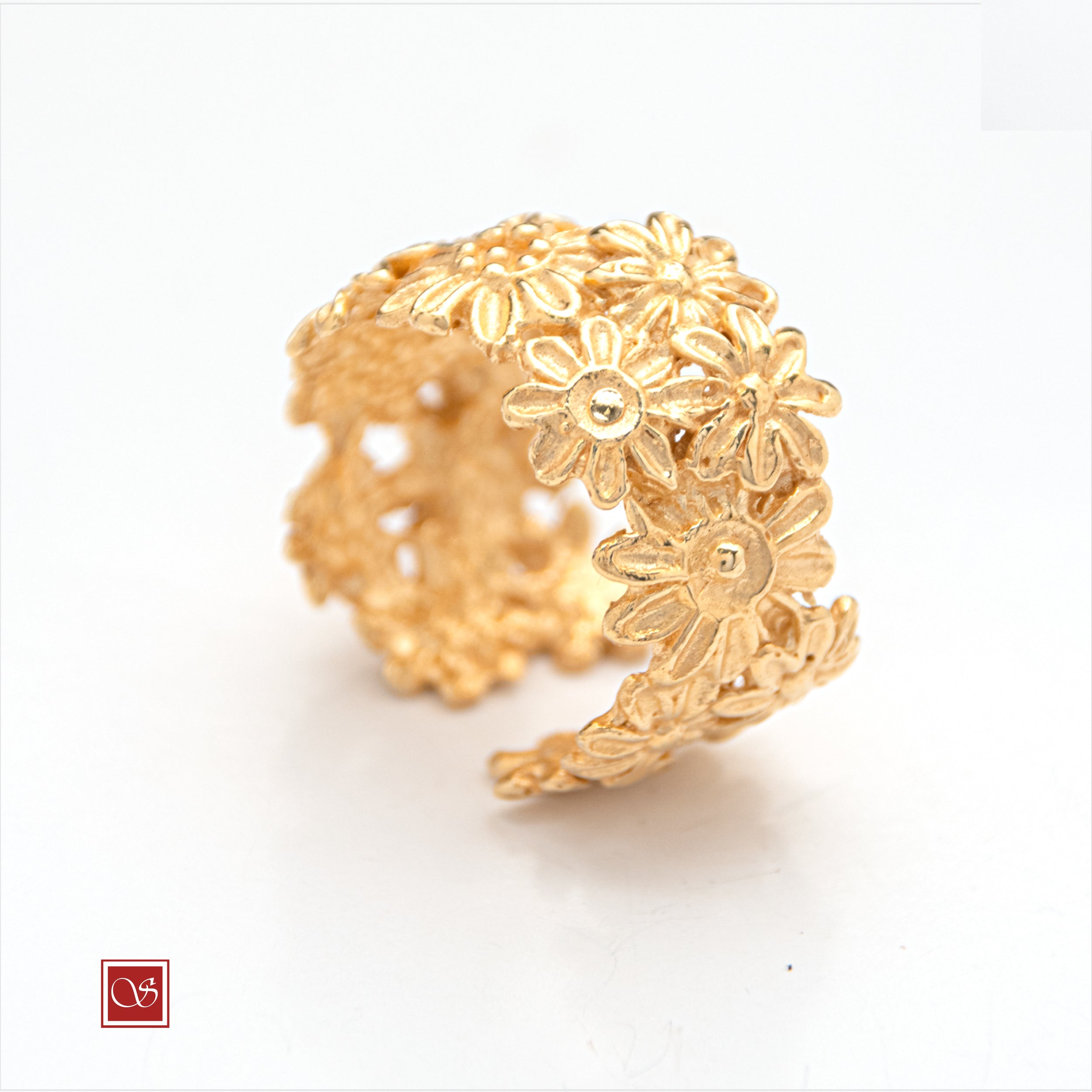 Anello Margherita - linea FIORIDARGENTO - fascia larga mis.16-20 - dorato