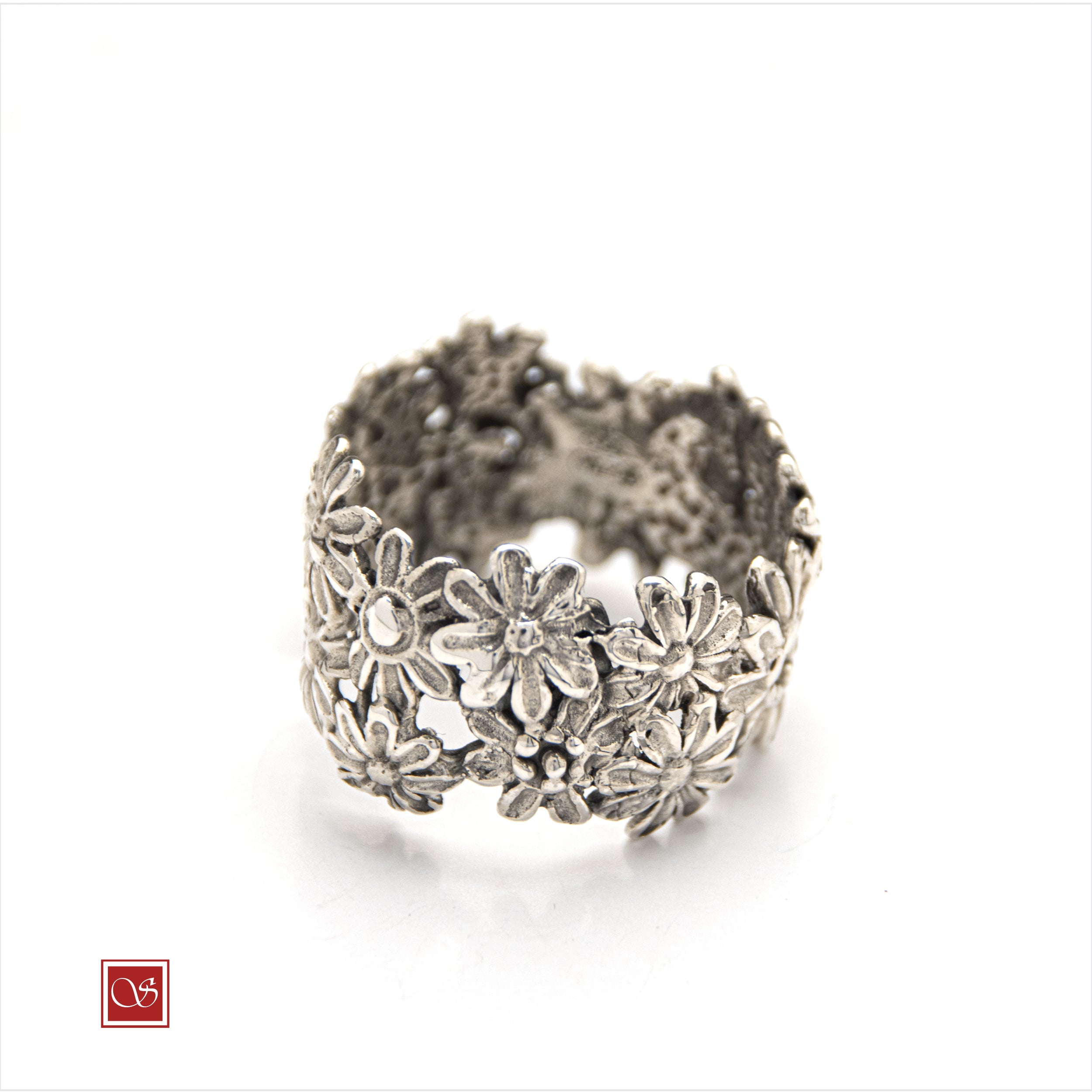 Anello Margherita - linea FIORIDARGENTO - fascia larga mis.16-20 - brunito