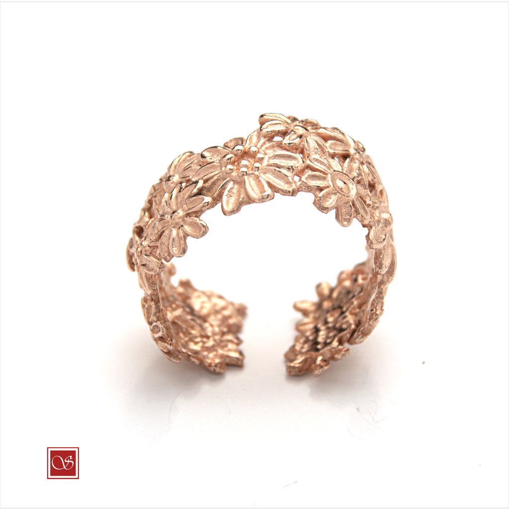 Anello Margherita - linea FIORIDARGENTO - fascia larga mis.16-20 - rosè