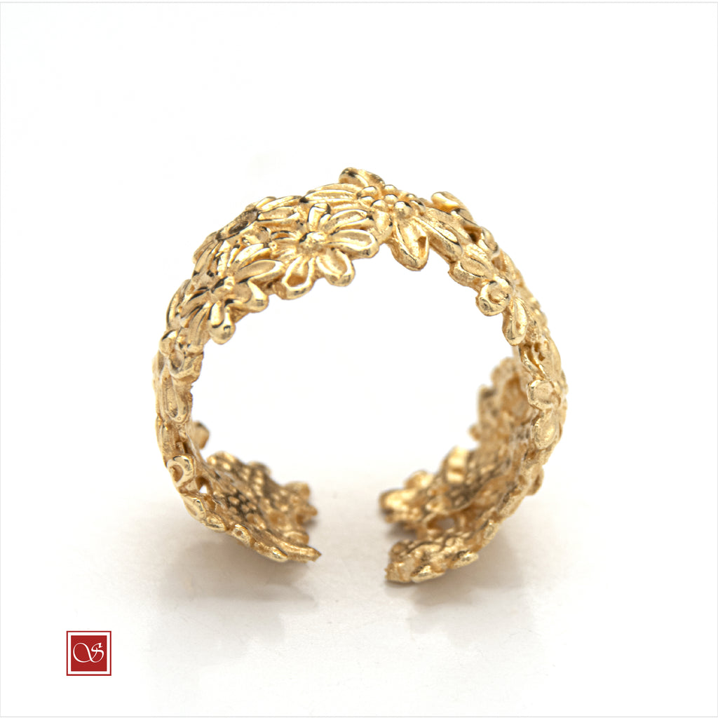 Anello Margherita - linea FIORIDARGENTO - fascia larga mis.16-20 - dorato