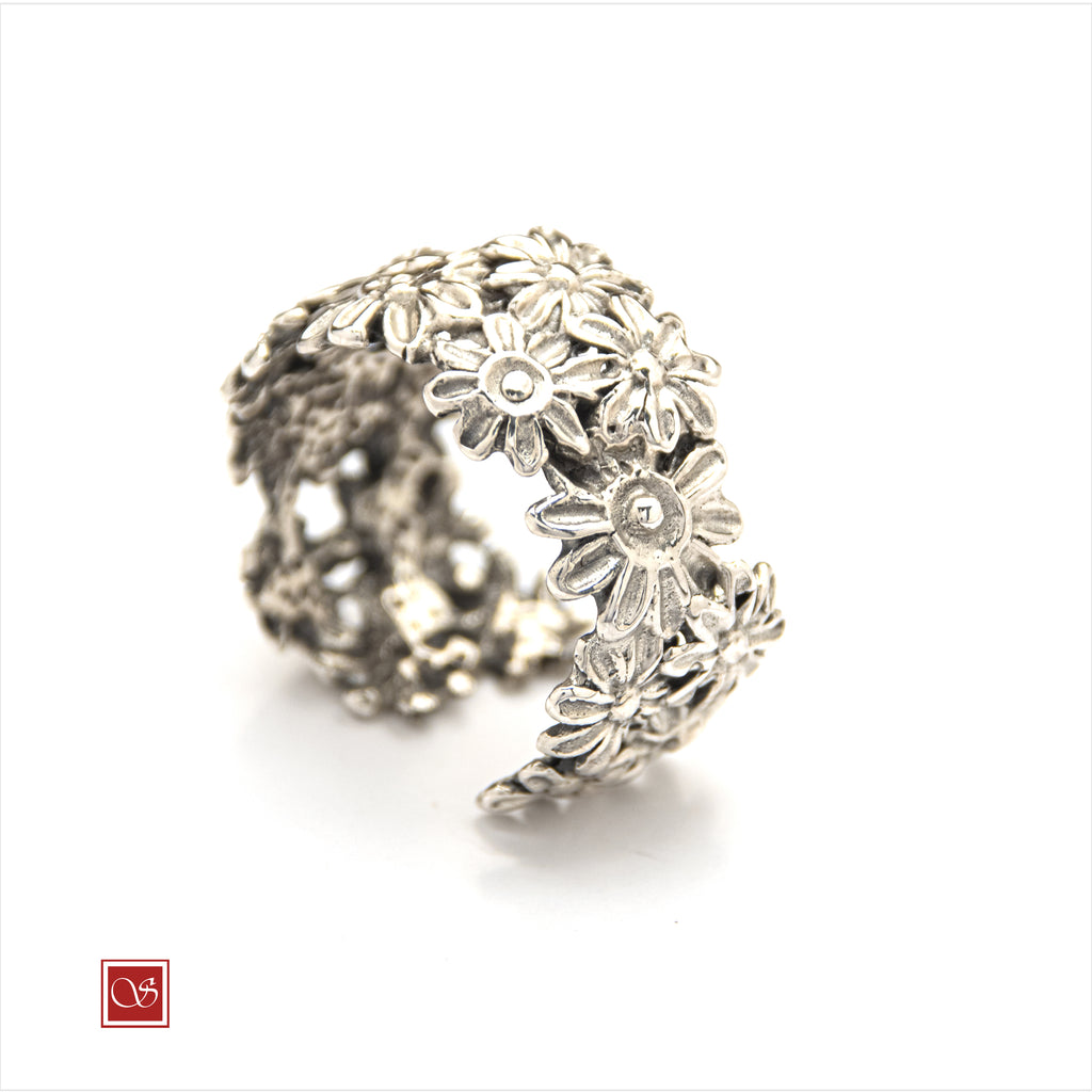 Anello Margherita - linea FIORIDARGENTO - fascia larga mis.16-20 - brunito