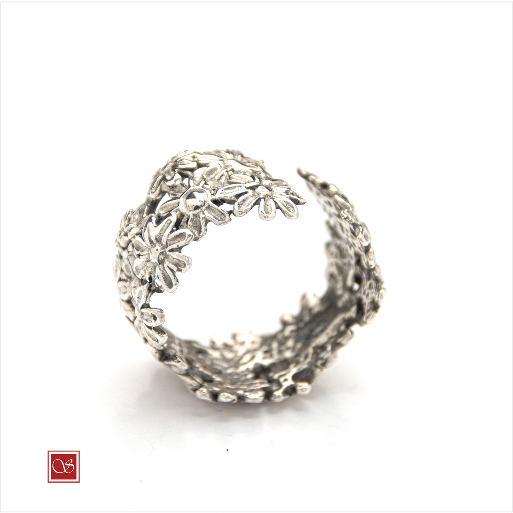 Anello Margherita - linea FIORIDARGENTO - fascia larga mis.16-20 - brunito