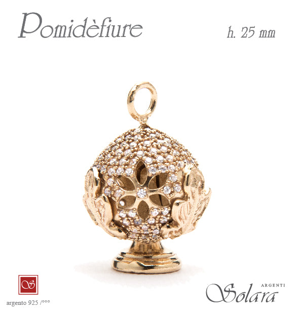 Ciondolo Pomidèfiure dorato con zirconi per collana e bracciale - mm.25