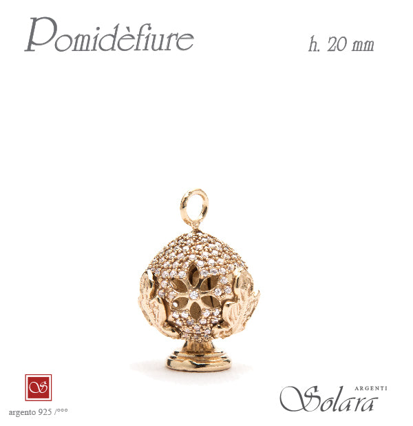 Ciondolo Pomidèfiure - piccolo - dorato con zirconi per collana e bracciale - mm.20