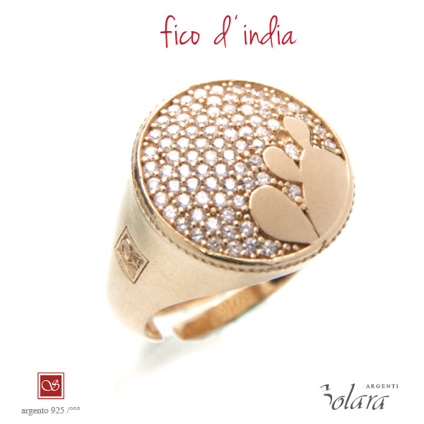 Anello Fichi d'India - DORATO - con pavè di cubic-zirconia - misura 14 - 17