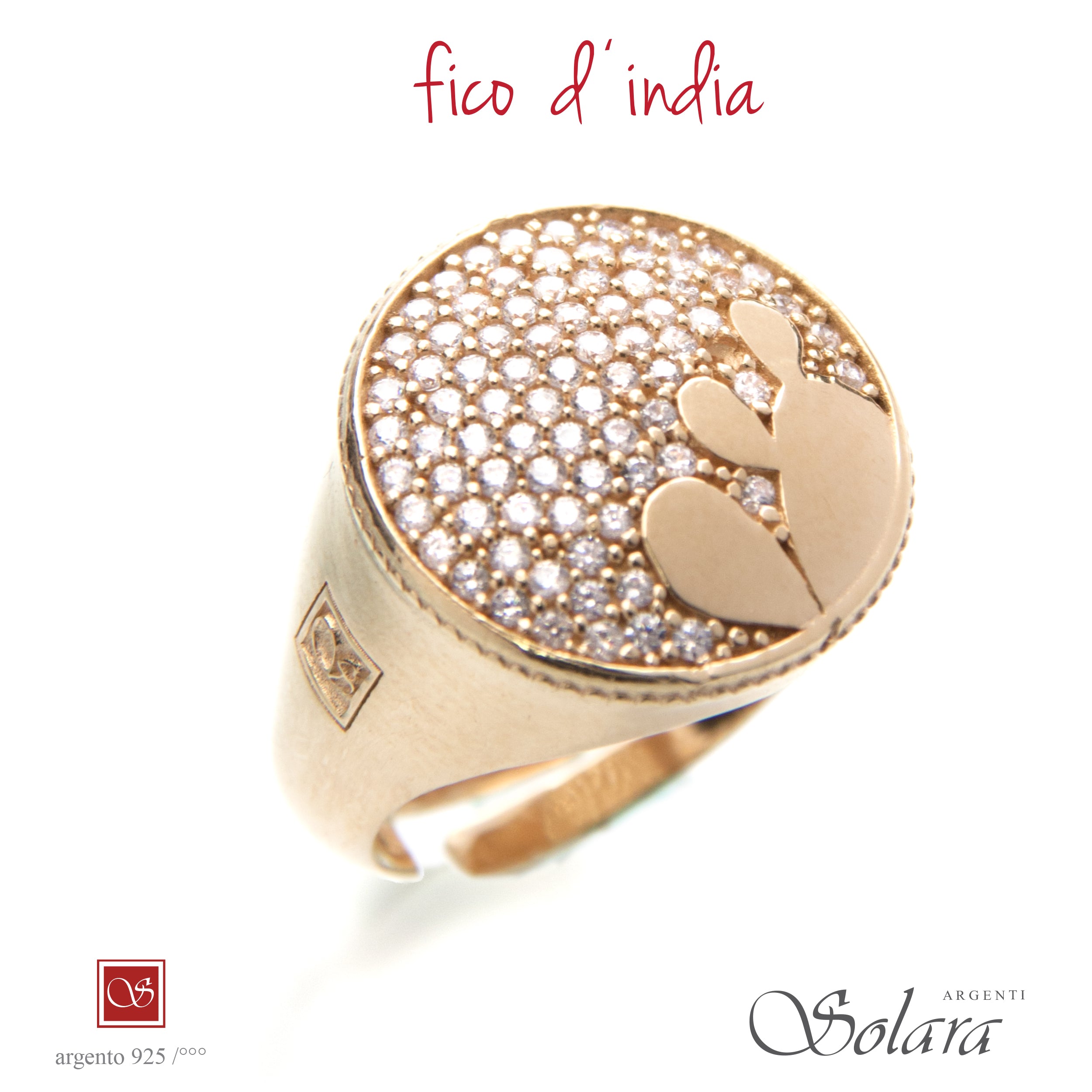 Anello Fichi d'India - DORATO - con pavè di cubic-zirconia - misura 14 - 17