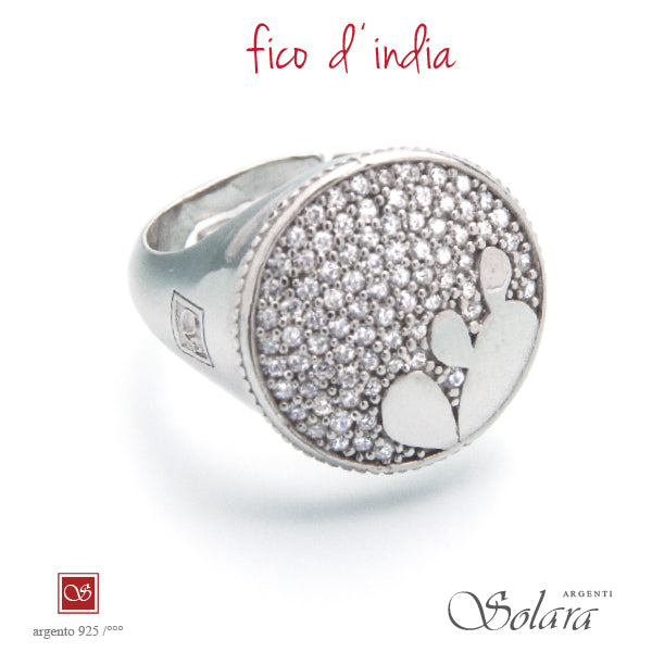 Anello Fichi d'India - RODIATO - con pavè di cubic-zirconia - misura 14 - 17