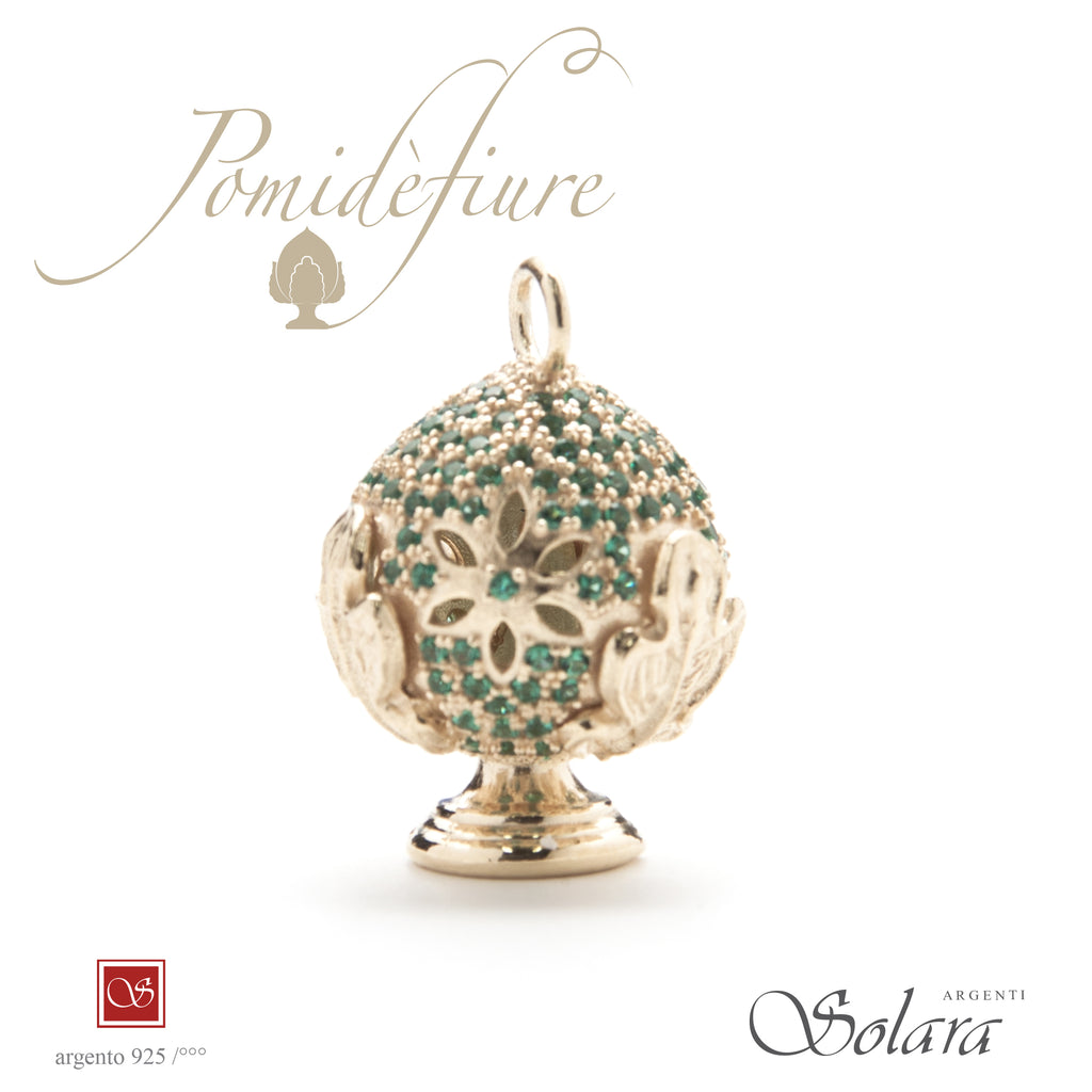 Ciondolo Pomidèfiure dorato con zirconi - verdi - per collana e bracciale - mm.25