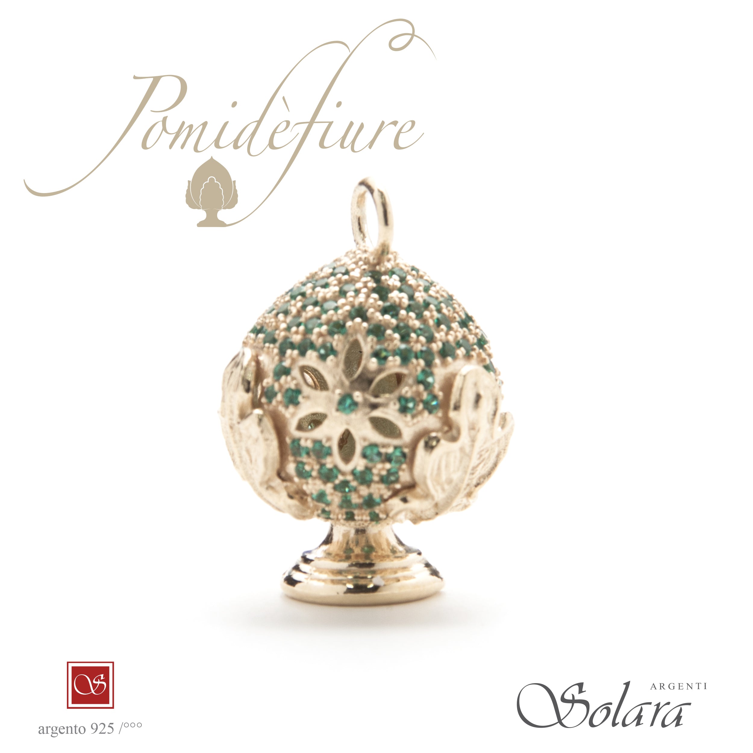 Ciondolo Pomidèfiure dorato con zirconi - verdi - per collana e bracciale - mm.25