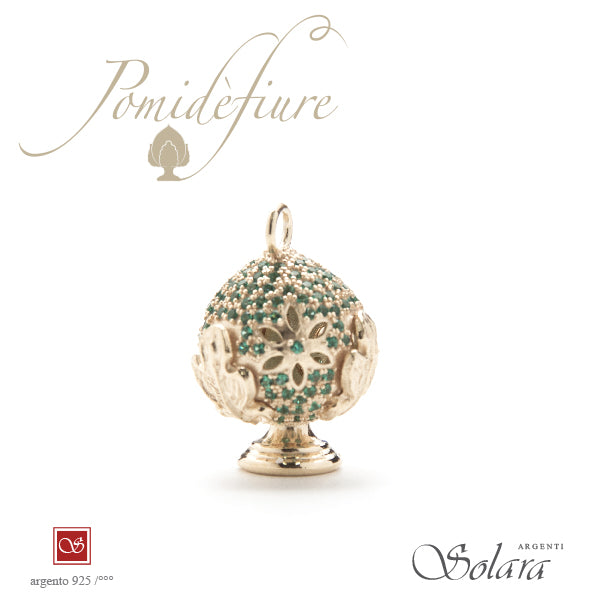 Ciondolo Pomidèfiure dorato con zirconi - verdi - per collana e bracciale - mm.20