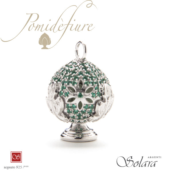 Ciondolo Pomidèfiure Argento con zirconi - verde - per collana e bracciale - mm.25