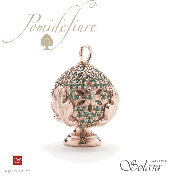 Ciondolo Pomidèfiure rosè con zirconi - verdi - per collana e bracciale - mm.25