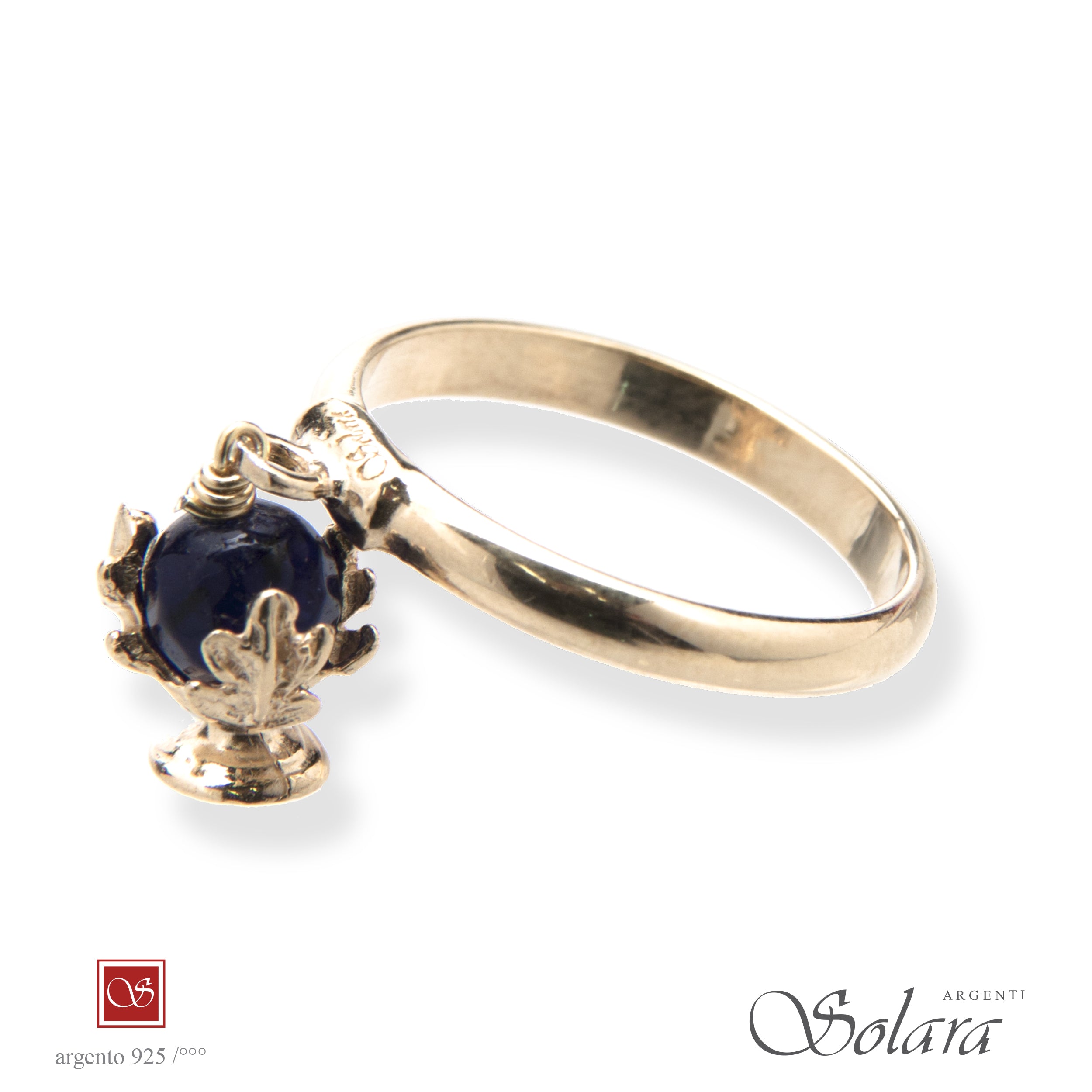 Anello dorato Pomidèfiure Giada colore blu zaffiro - misura 10-12-14-17-20