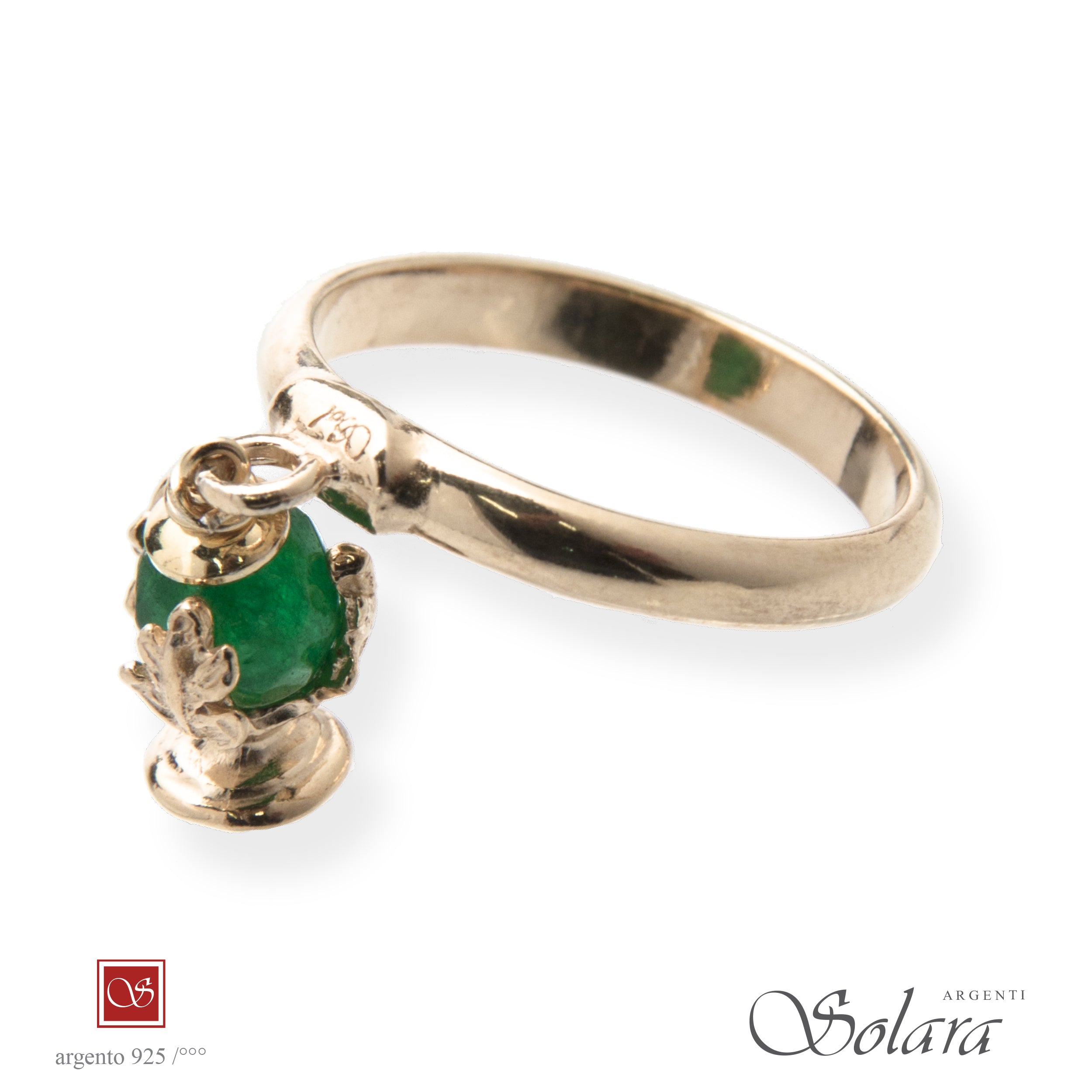 Anello dorato Pomidèfiure Giada colore verde smeraldo - misura 10-12-14-17-20