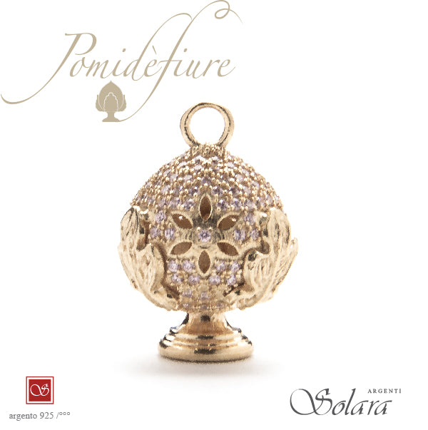 Ciondolo Pomidèfiure dorato - con zirconi rosa - per collana e bracciale - mm.25