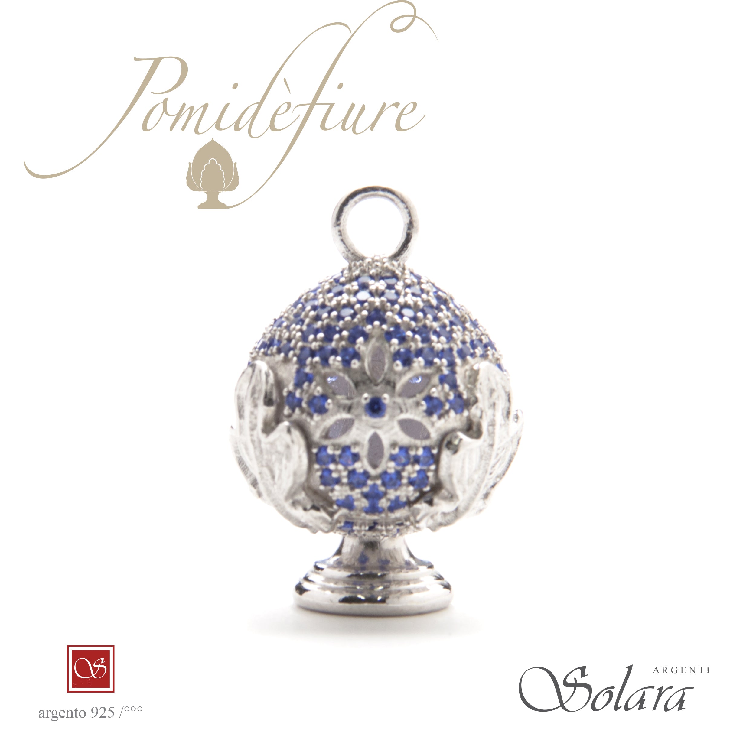Ciondolo Pomidèfiure Argento con zirconi - blu - per collana e bracciale - mm.25