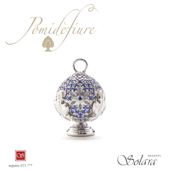 Pomidèfiure argento con zirconi - blu - per collana e bracciale - mm.20