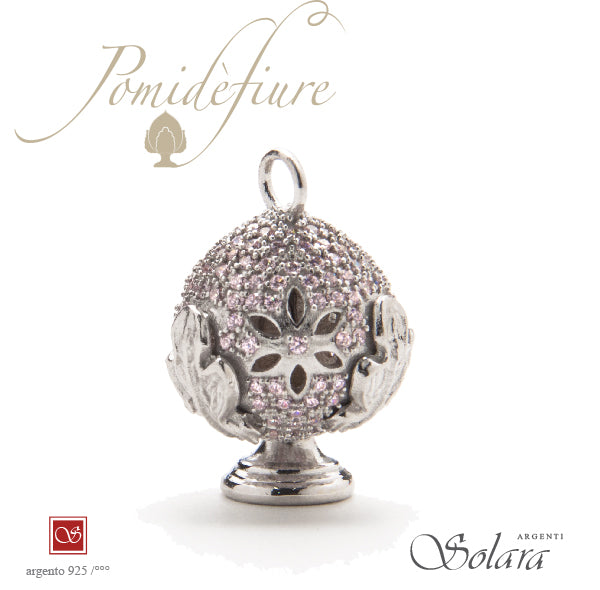 Ciondolo Pomidèfiure argento - con zirconi rosa - per collana e bracciale - mm.25