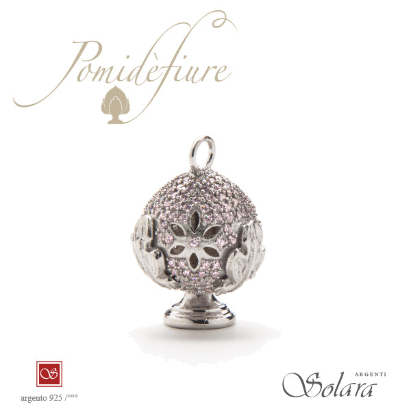 Ciondolo Pomidèfiure argento - con zirconi rosa - per collana e bracciale - mm.20