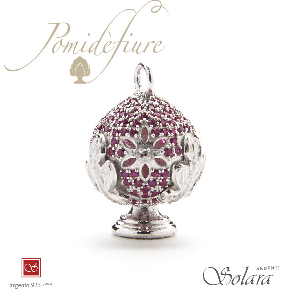 Ciondolo Pomidèfiure argento con zirconi - amaranto - per collana e bracciale - mm.25