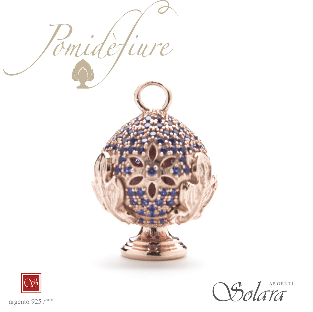 Ciondolo Pomidèfiure rosè con zirconi - blu - per collana e bracciale - mm.25