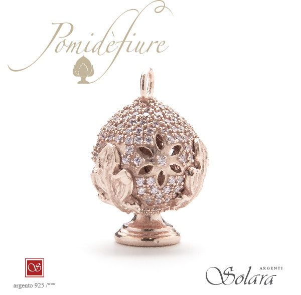 Ciondolo Pomidèfiure rosè - con zirconi rosa - per collana e bracciale - mm.25